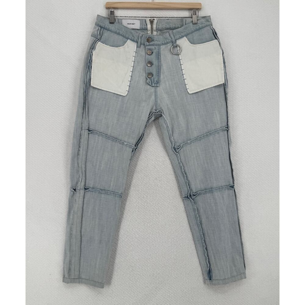 Heliot Emil Mens Light Blue Button Front Zip Back Reverse Stitch Jeans Sz 34